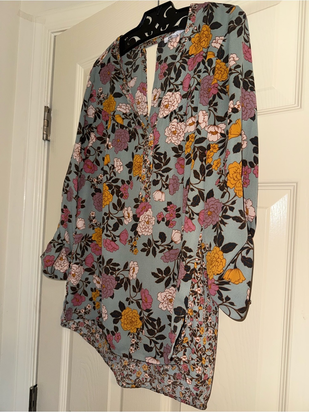 DR2 Floral Blouse in Mint Green with Pink & Mustard Flowers